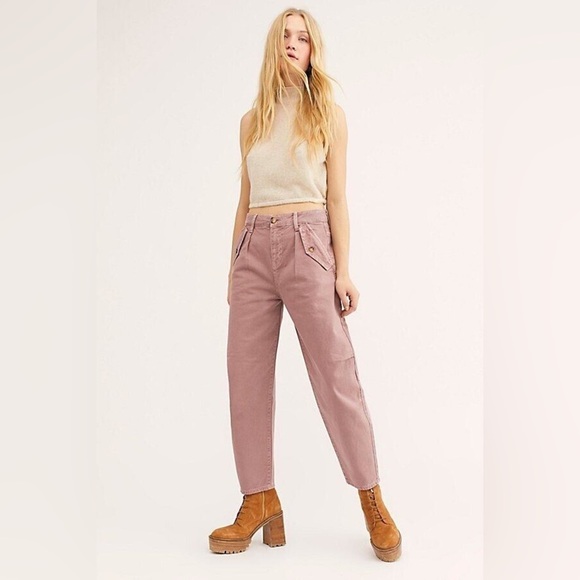 Free People Free Laredo Pleated Pant High Rise Cropped Twill Retro Sz 31 NWOT - Picture 1 of 6